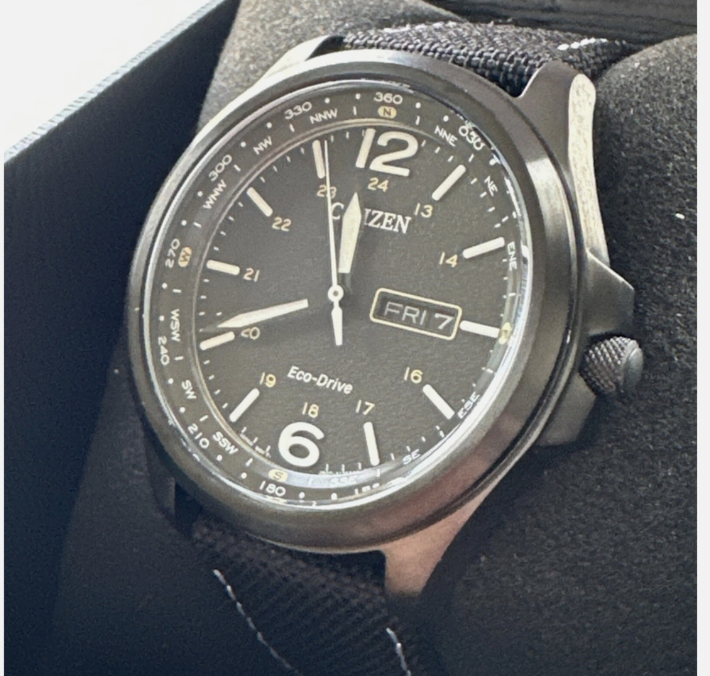 Citizen Eco-Drive Men's Calendar Compass Dial Black Sport Watch 44MM AW0115-03E